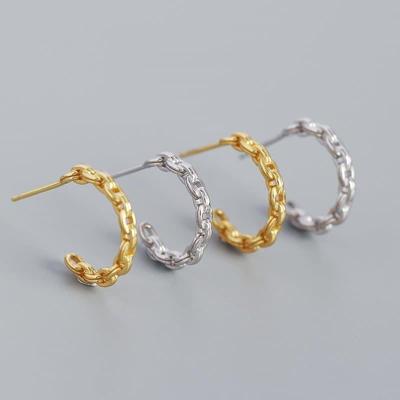 Hollow Chain C Shape 925 Sterling Silver Hoop Earrings