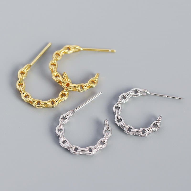 Hollow Chain C Shape 925 Sterling Silver Hoop Earrings