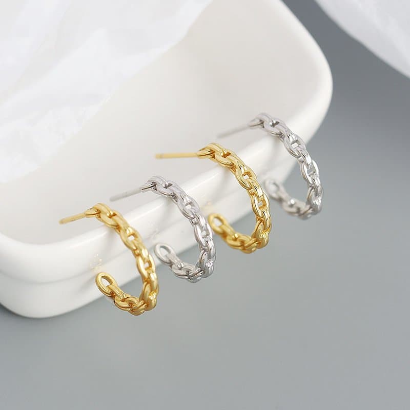 Hollow Chain C Shape 925 Sterling Silver Hoop Earrings