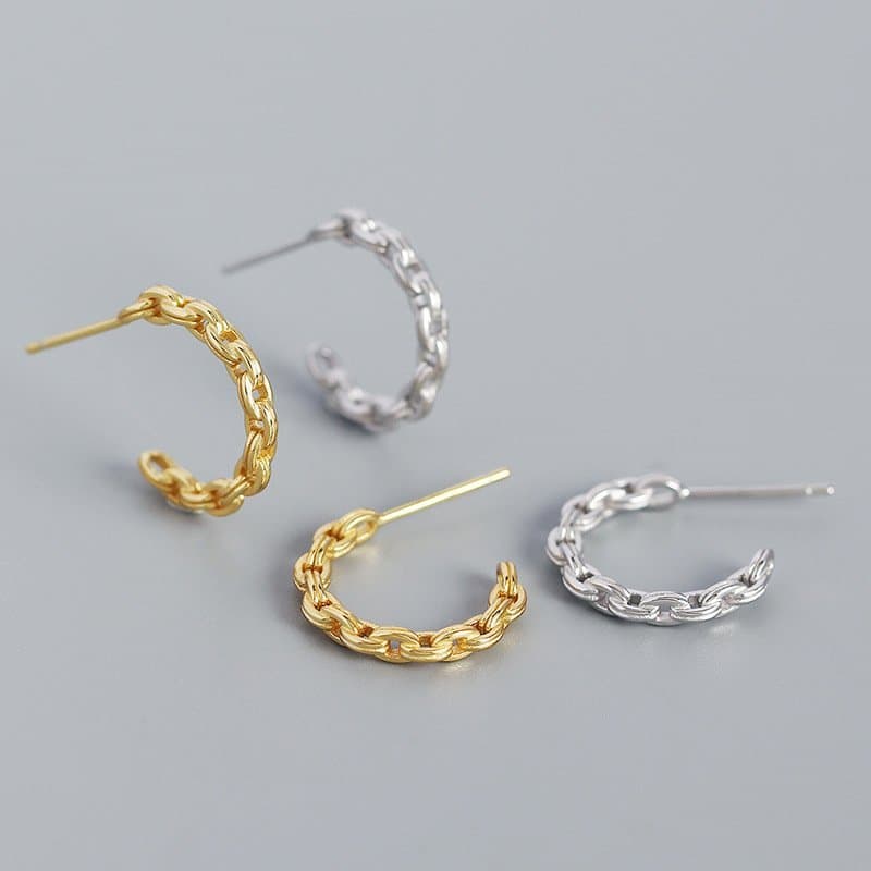 Hollow Chain C Shape 925 Sterling Silver Hoop Earrings