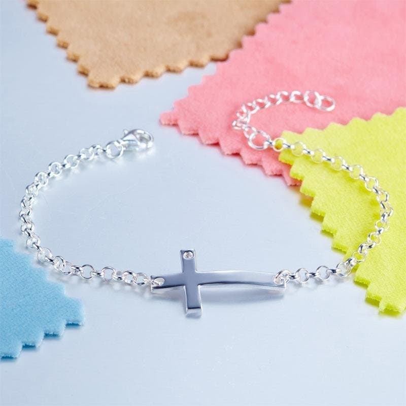 Kids Girl Solid 925 Sterling Silver Cross Bracelet