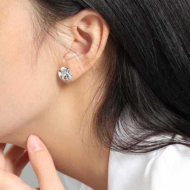 Irregular Round 925 Sterling Silver Stud Earrings