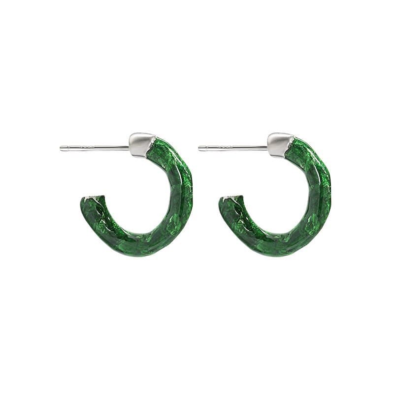 Green C Shape 925 Sterling Silver Hoop Earrings