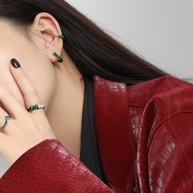 Green C Shape 925 Sterling Silver Hoop Earrings
