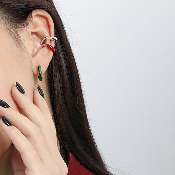 Green C Shape 925 Sterling Silver Hoop Earrings