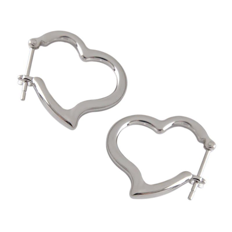 Lady Hollow Heart 925 Sterling Silver Hoop Earrings