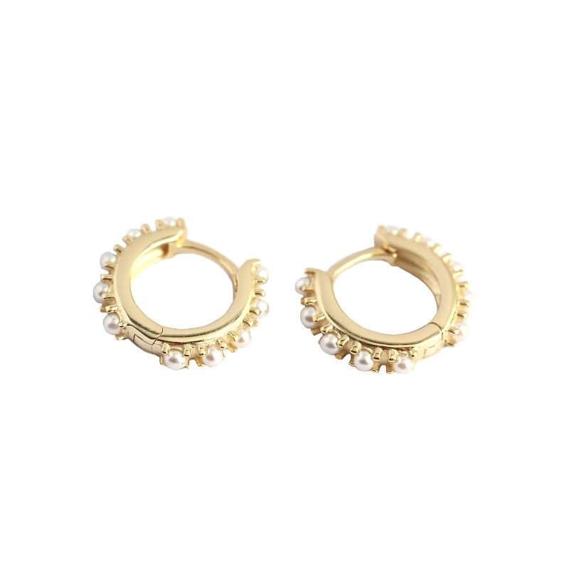Mini Shell Pearls 925 Sterling Silver Huggie Hoop Earrings