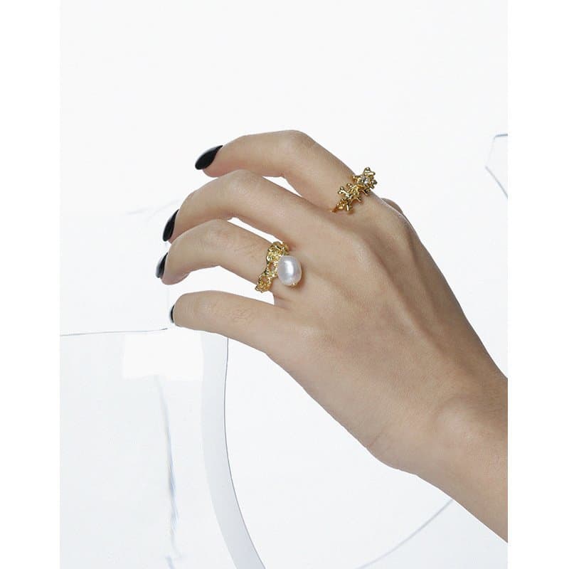 Oval Natural Pearl Irregular 925 Sterling Silver Adjustable Ring