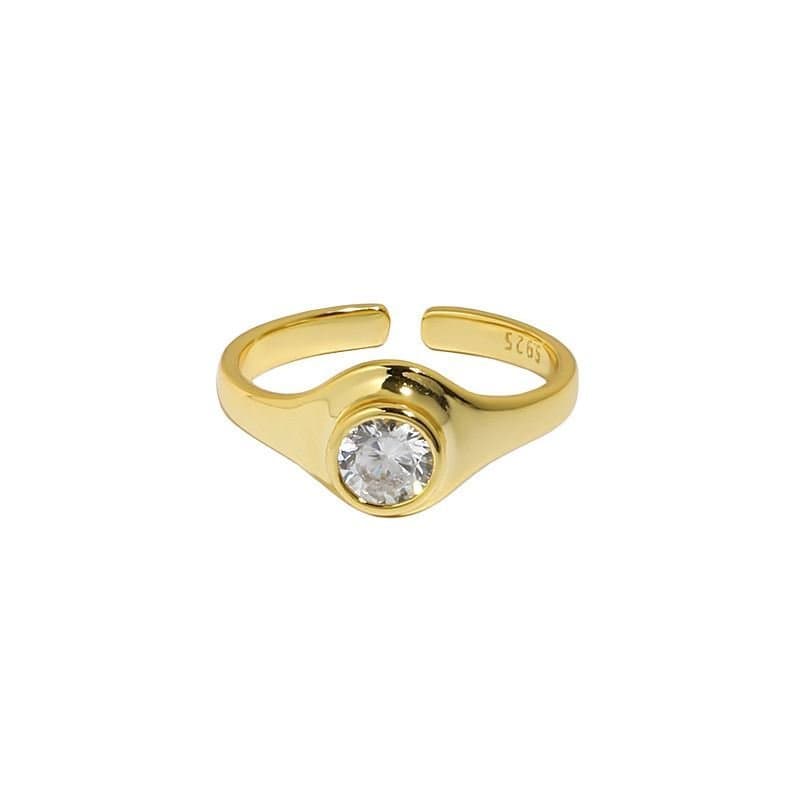 Round CZ Geometric 925 Sterling Silver Adjustable Ring