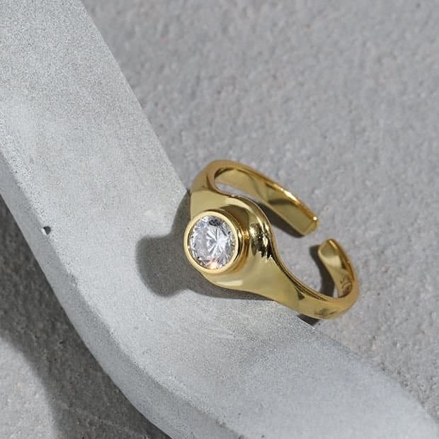Round CZ Geometric 925 Sterling Silver Adjustable Ring
