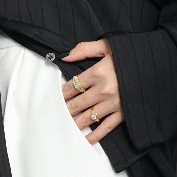Round CZ Geometric 925 Sterling Silver Adjustable Ring