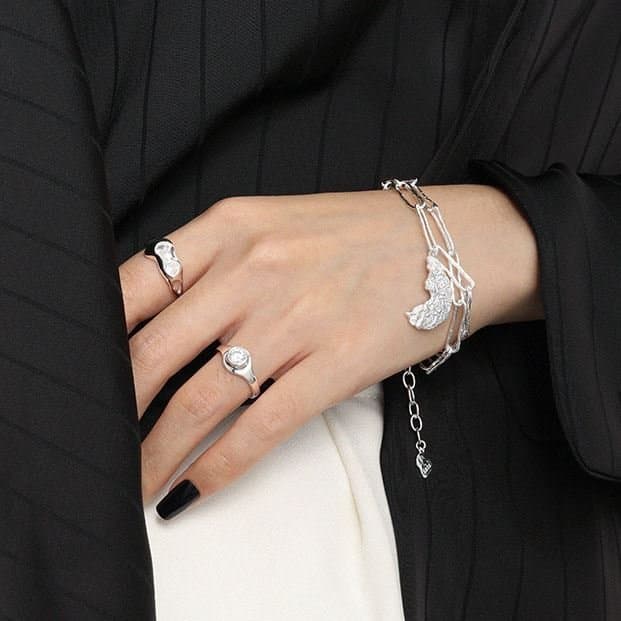 Round CZ Geometric 925 Sterling Silver Adjustable Ring