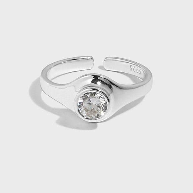 Round CZ Geometric 925 Sterling Silver Adjustable Ring