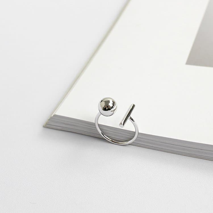 Round Ball Rectangle 925 Sterling Silver Adjustable Ring