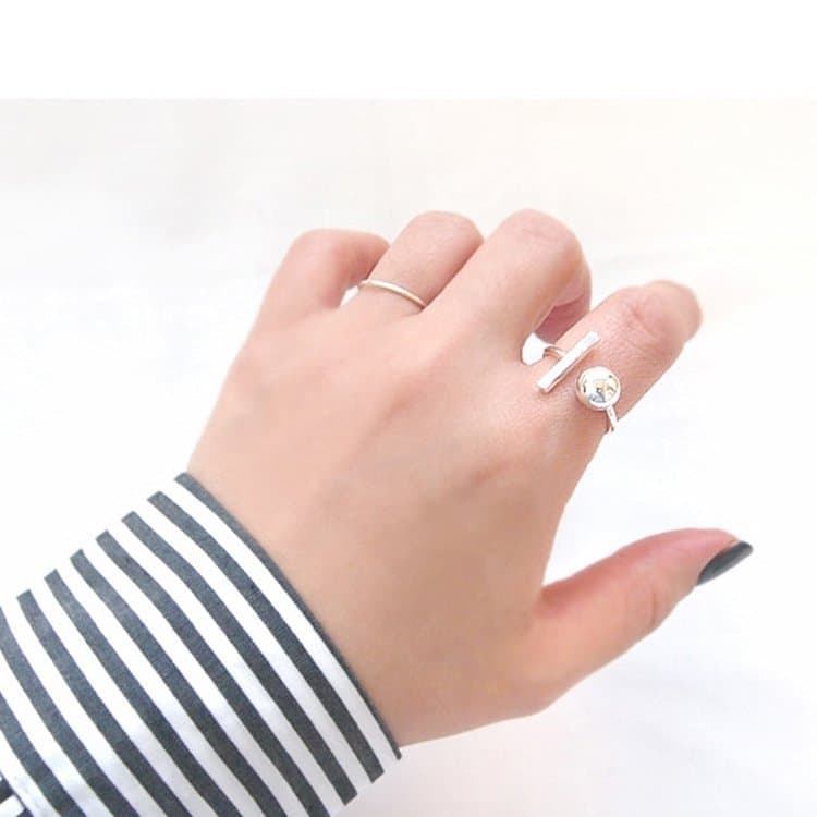 Round Ball Rectangle 925 Sterling Silver Adjustable Ring