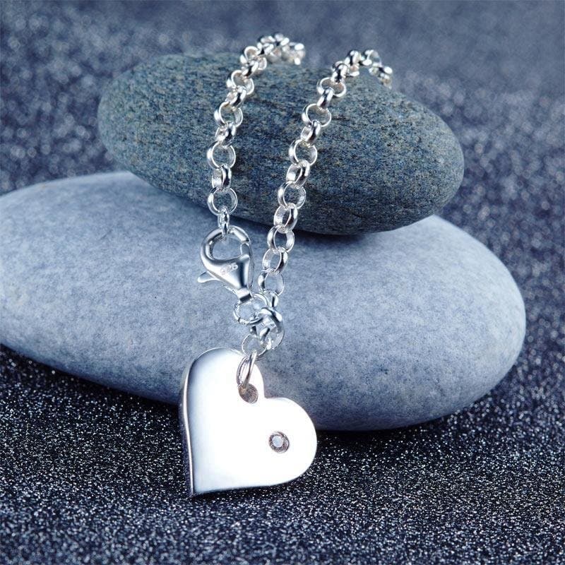 Kids Girl Solid 925 Sterling Silver Dangle Heart Bracelet