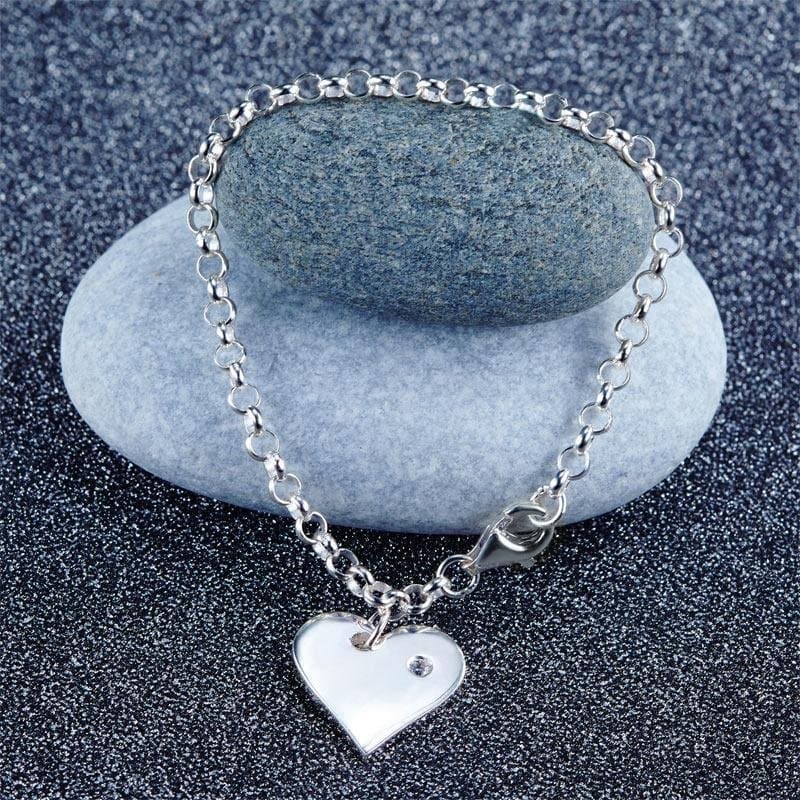 Kids Girl Solid 925 Sterling Silver Dangle Heart Bracelet