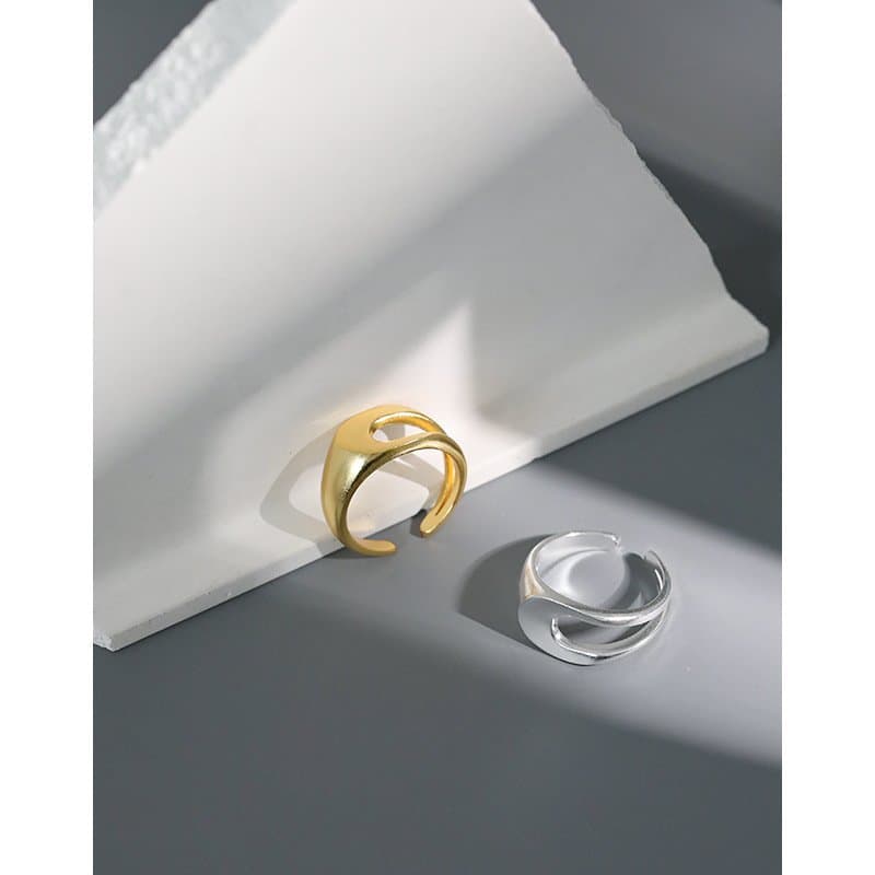 Hollow Lines 925 Sterling Silver Adjustable Ring