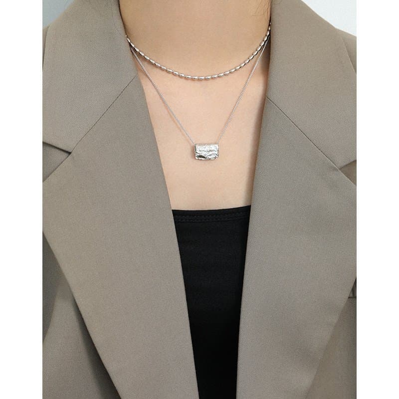 Geometric Block 925 Sterling Silver Necklace