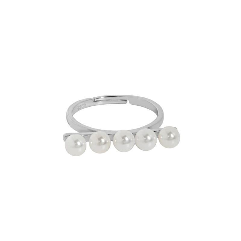 Shell Pearl Lines 925 Sterling Silver Adjustable Ring
