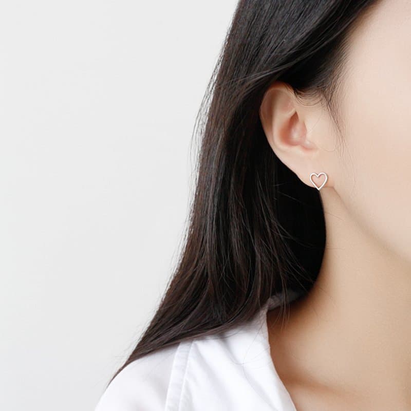 Hollow Heart 925 Sterling Silver Stud Earrings