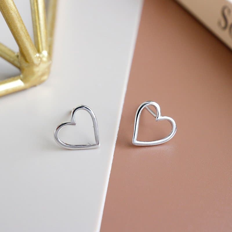 Hollow Heart 925 Sterling Silver Stud Earrings