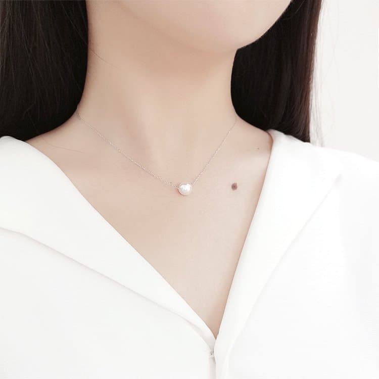 Round Shell Pearl 925 Sterling Silver Necklace