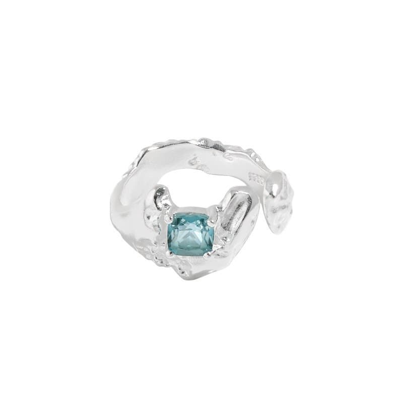 Square Green CZ Irregular 925 Sterling Silver Adjustable Ring