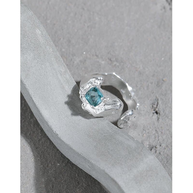 Square Green CZ Irregular 925 Sterling Silver Adjustable Ring