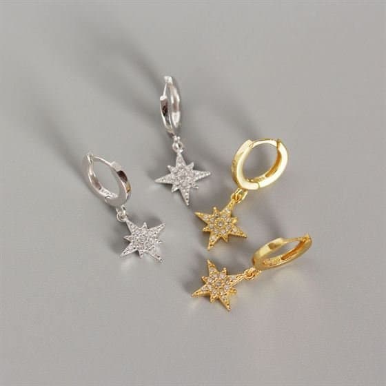 Shining CZ Stars 925 Sterling Silver Leverback Earrings