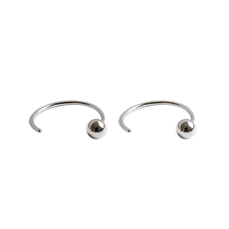 Beads C Shape 925 Sterling Silver Hoop Earrings