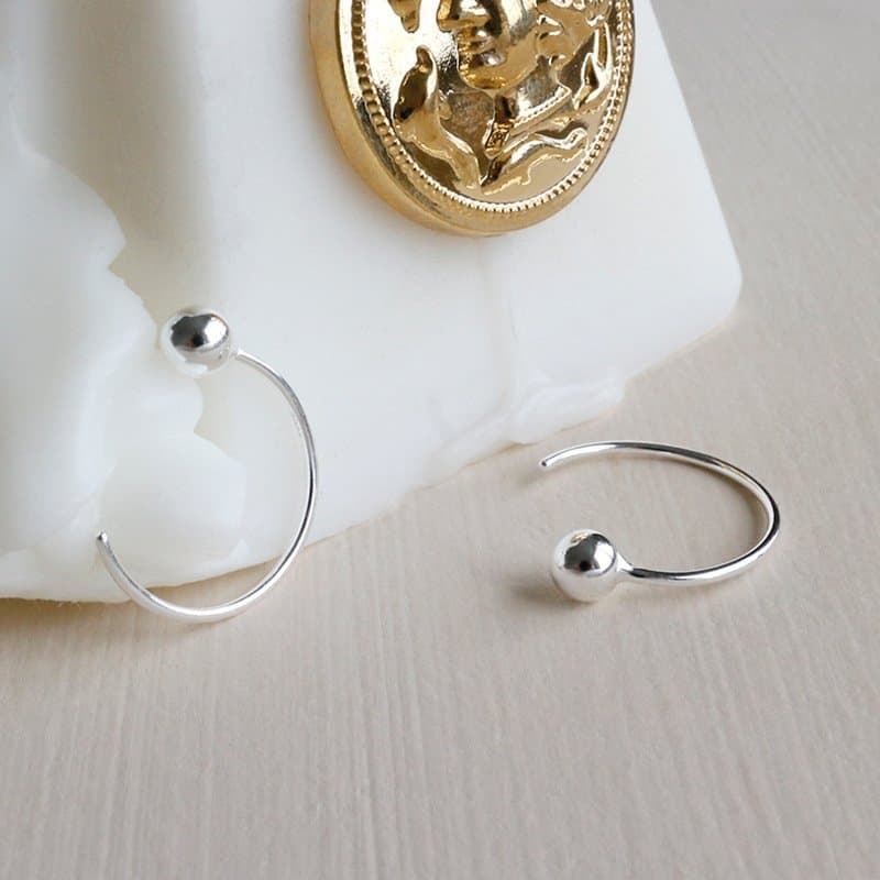 Beads C Shape 925 Sterling Silver Hoop Earrings