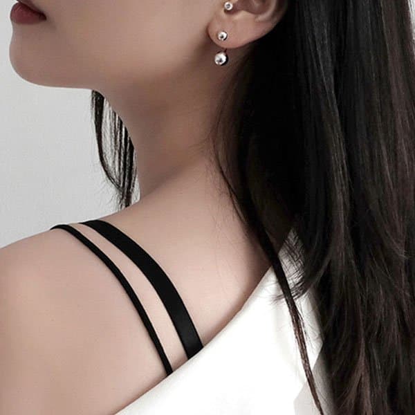 Classic Round Beads 925 Sterling Silver Stud Earrings