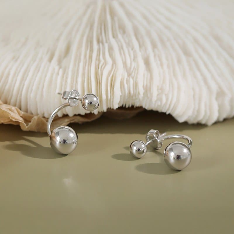 Classic Round Beads 925 Sterling Silver Stud Earrings