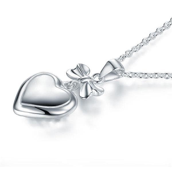 Kids Girl Ribbon Heart Pendant Necklace