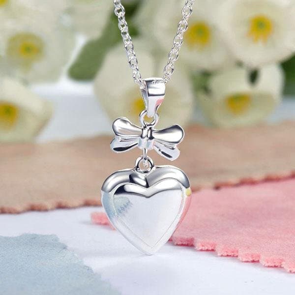 Kids Girl Ribbon Heart Pendant Necklace
