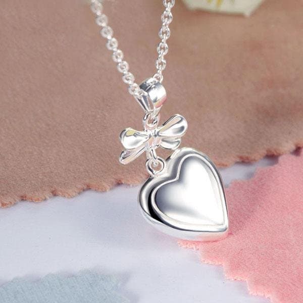 Kids Girl Ribbon Heart Pendant Necklace