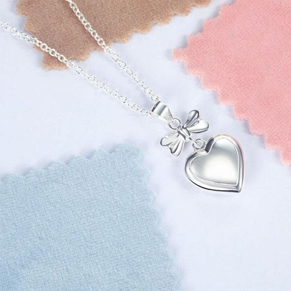 Kids Girl Ribbon Heart Pendant Necklace