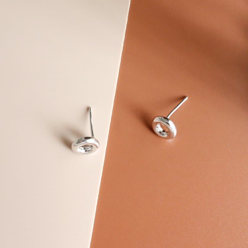 Doughnut Geometric 925 Sterling Silver Stud Earrings