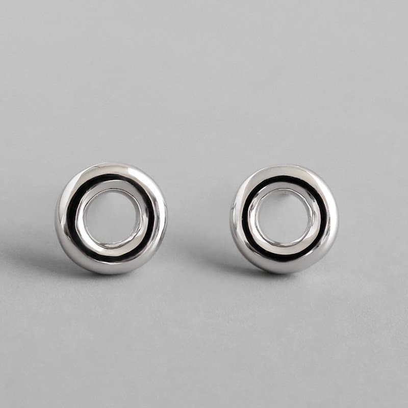 Doughnut Geometric 925 Sterling Silver Stud Earrings