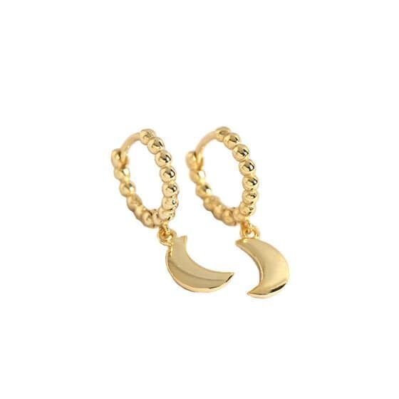 Geometric Round Glossy Moon 925 Sterling Silver Hoop Earrings
