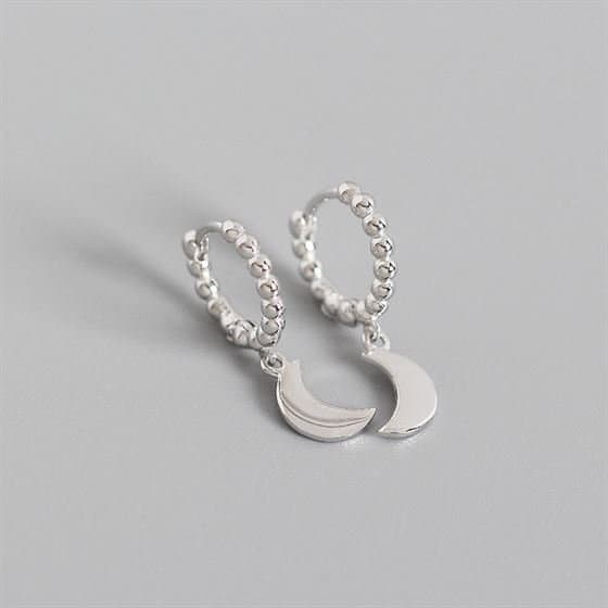 Geometric Round Glossy Moon 925 Sterling Silver Hoop Earrings
