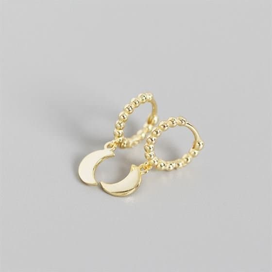 Geometric Round Glossy Moon 925 Sterling Silver Hoop Earrings
