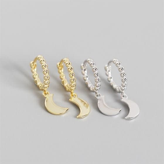 Geometric Round Glossy Moon 925 Sterling Silver Hoop Earrings