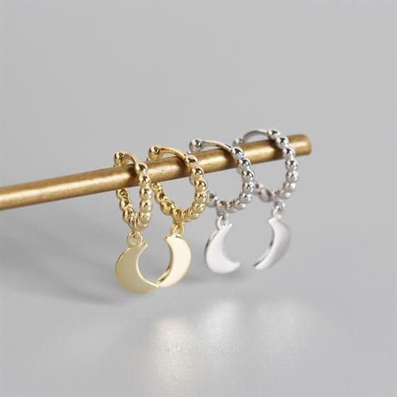 Geometric Round Glossy Moon 925 Sterling Silver Hoop Earrings