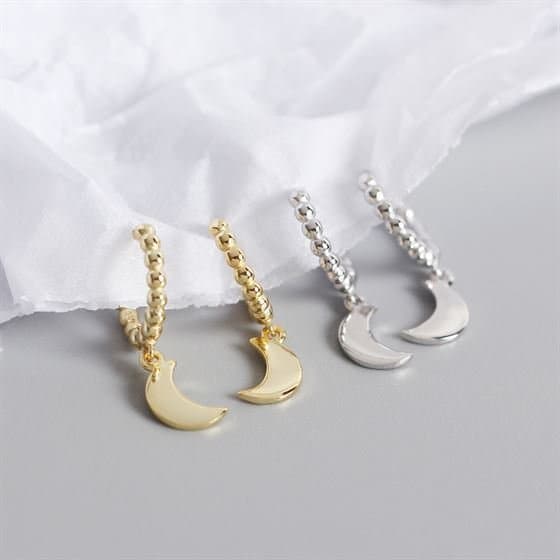 Geometric Round Glossy Moon 925 Sterling Silver Hoop Earrings