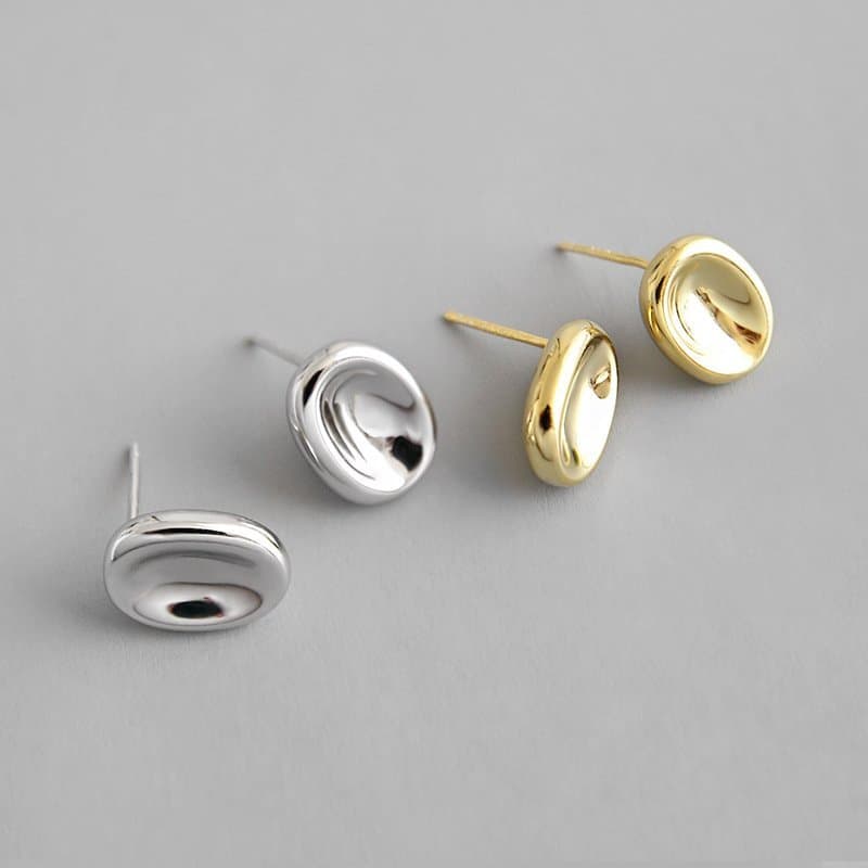 Geometric Ellipse 925 Sterling Silver Studs Earrings