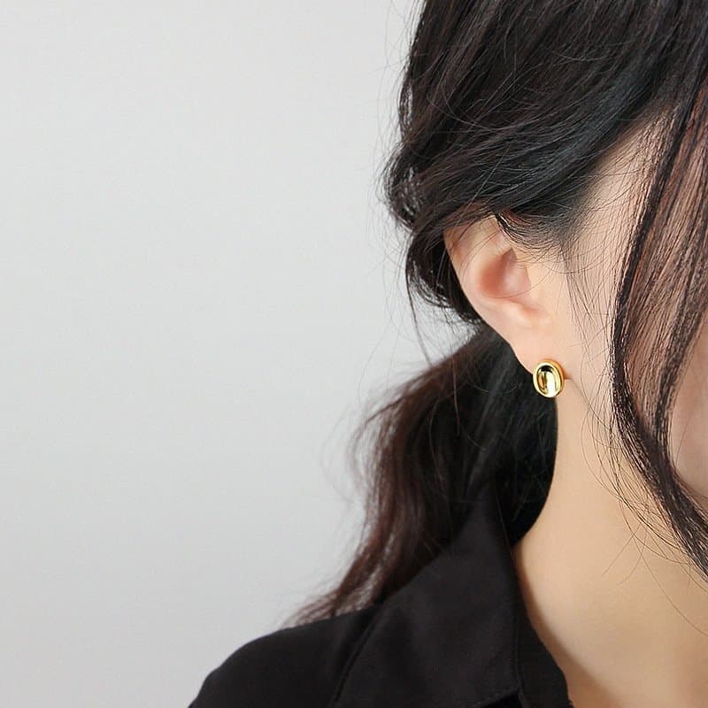 Geometric Ellipse 925 Sterling Silver Studs Earrings