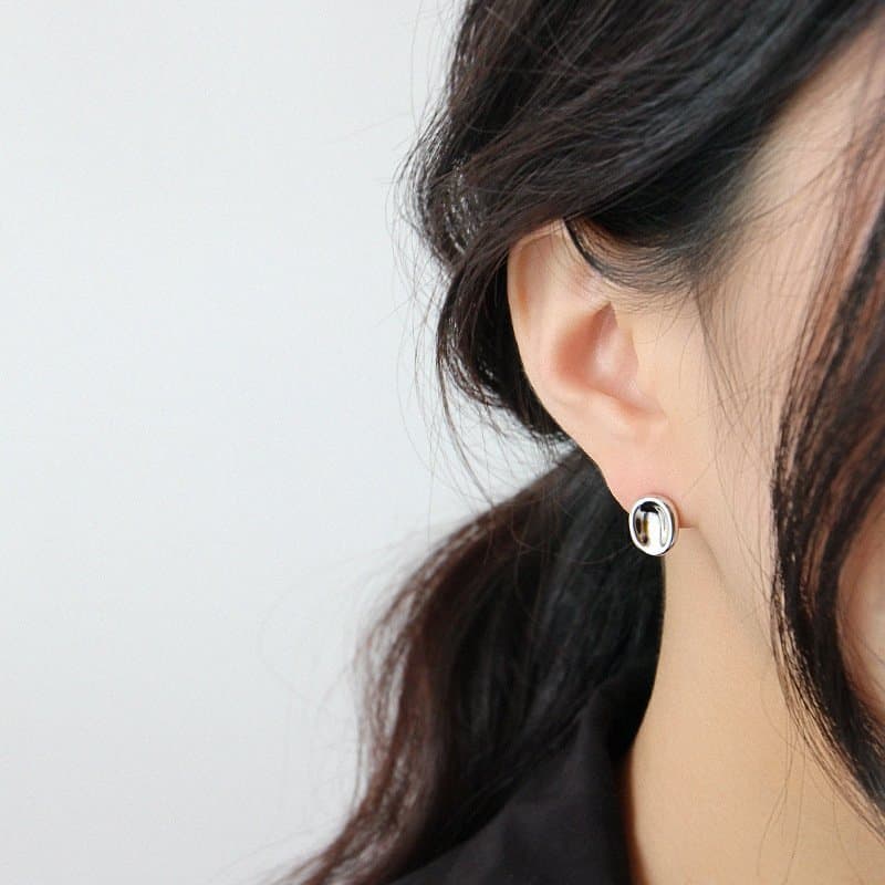 Geometric Ellipse 925 Sterling Silver Studs Earrings