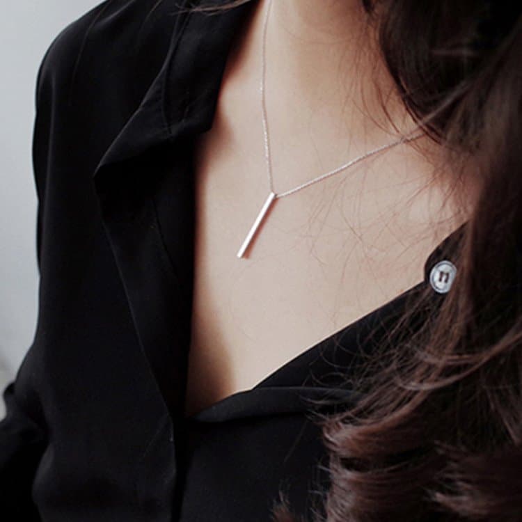 Geometric Square Bar 925 Sterling Silver Necklace